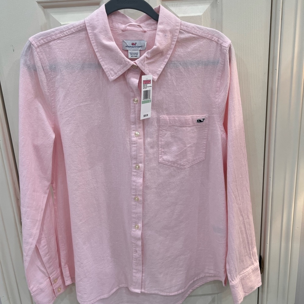 NWT Vineyard Vines Pink Linen Relaxed Button Down Sz 8